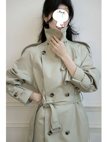 P high-end temperament new popular medium and long spring and autumn coat small British women's trench coat