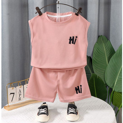 Conjunto de camiseta sin mangas para niños P 2024, nuevo vestido de verano de moda para bebés, ropa sin mangas, conjunto de dos piezas de verano para niños 