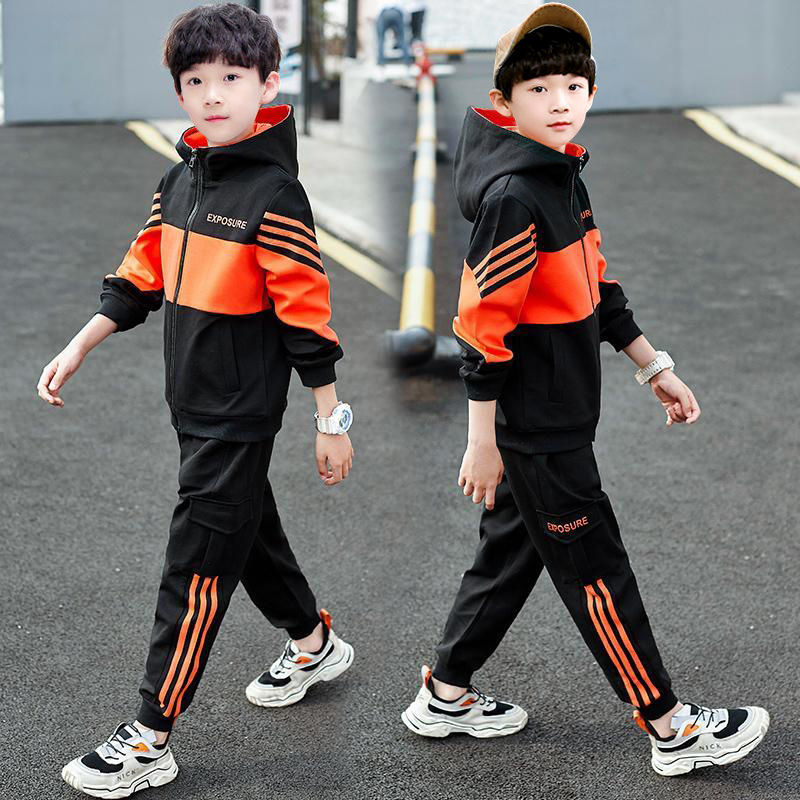 P Boys Middle and Older Children Spring and Autumn Outdoor Sports Handsome Tooling Suit Korean Version Foreign Style Tide Leisure Two-piece Set