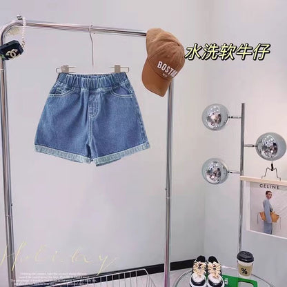 P girls denim shorts suit summer new female baby thin girls fashion casual summer children pants tide.