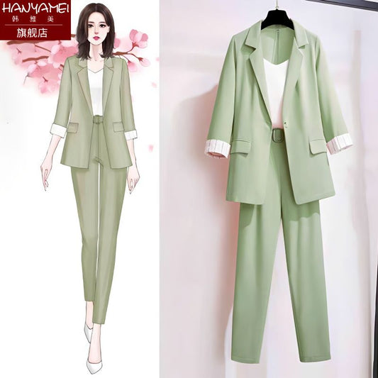 P small suit three piece set for women's summer 2024 new Western style small fragrance Korean version temperament casual professional suit set