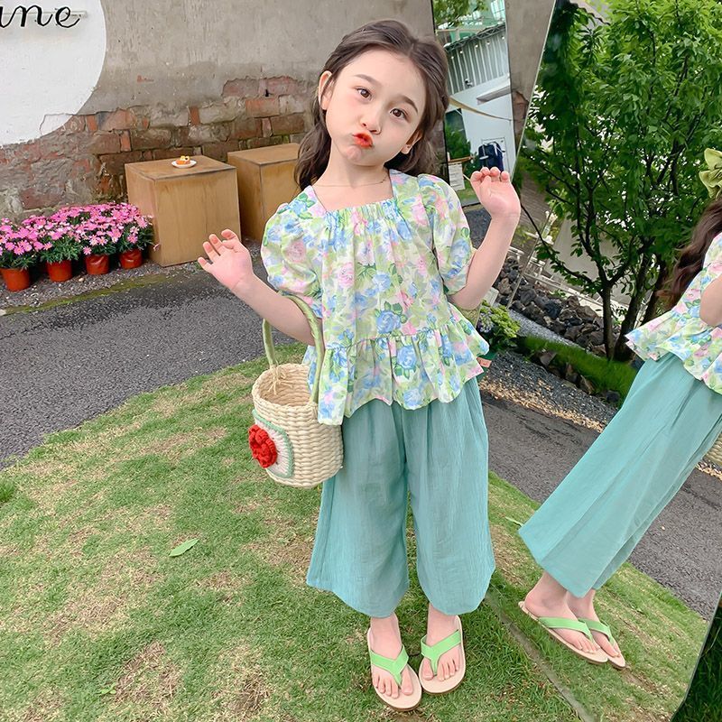 P Ohm Bear Girl's Fashionable Set Summer 2024 New Internet Popular Summer Clothes Female Baby Summer Fashion Short Sleeves