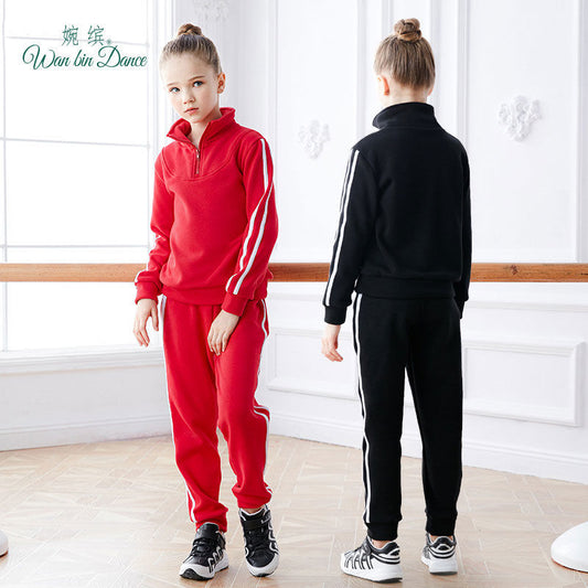 P Dance Suit Children's Women's Autumn and Winter Fleece Thickened Sweater Sports Suit Practice Suit Long Sleeve Boys' Chinese Dance Suit