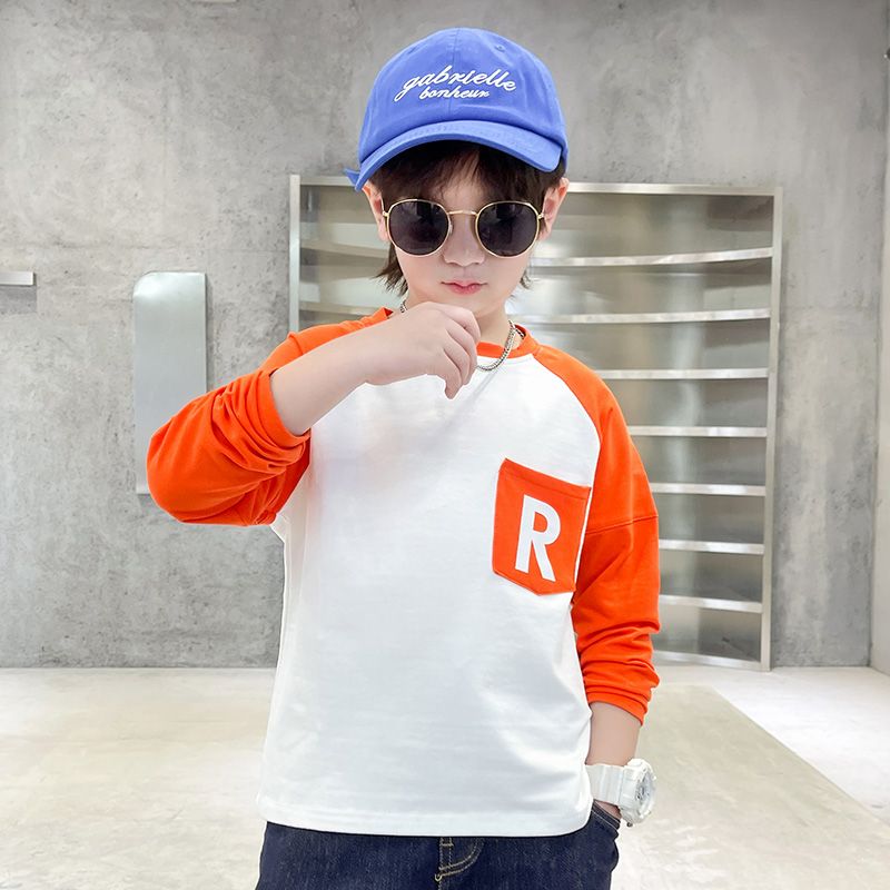 P boys long-sleeved t-shirt pure cotton middle and older children's autumn clothes outer wear boys autumn bottoming shirt top Korean version tide