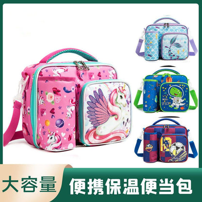 P new cartoon pupils special lunch box bag double insulation bag large capacity messenger bag light children&#039;s handbag.