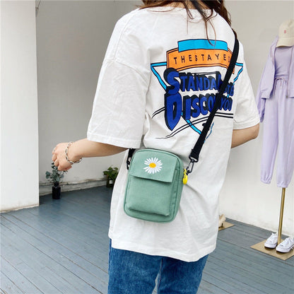 P Daisy Canvas Bag Bag Women's Crossbody Bag Korean Student Shoulder Bag Ins Internet Celebrity Versatile Small Square Bag Mobile Phone Bag 0.1KG