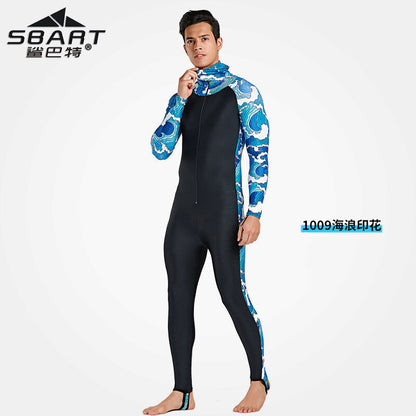 A Shark Bart Full body Diving Suit Women's One piece Long sleeved Long Pants Sunscreen Swimming Suit Quick drying Jellyfish Suit Diving Surfing Suit Women