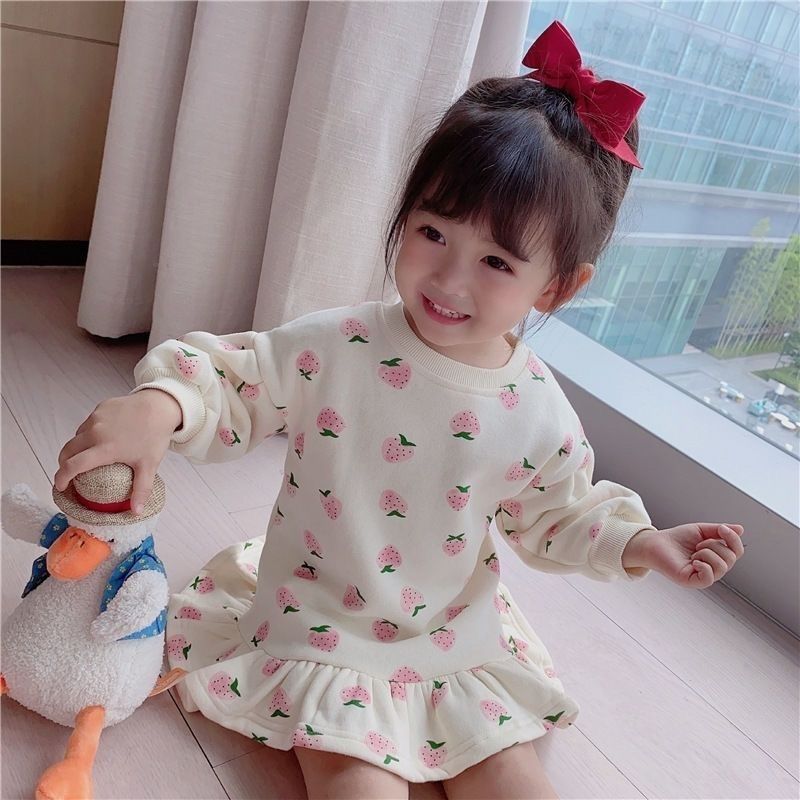 Vestido de suéter nuevo para niñas, ropa de otoño e invierno de cachemira para niños, vestido de estilo occidental, falda de capullo de flores con lunares para bebés