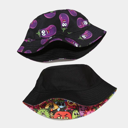 P 2022 Nuevo sombrero de pescador con estampado de vegetales creativo para mujer, sombrero para el sol de verano para exteriores, sombrero versátil para olla 