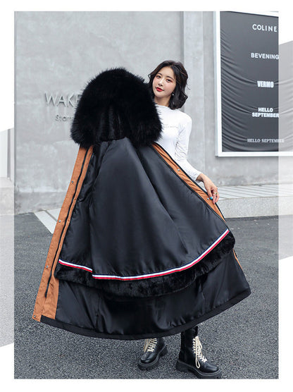 Dh-001Women's warm fur collar coat, detachable, suitable for winter spring Random collar colour