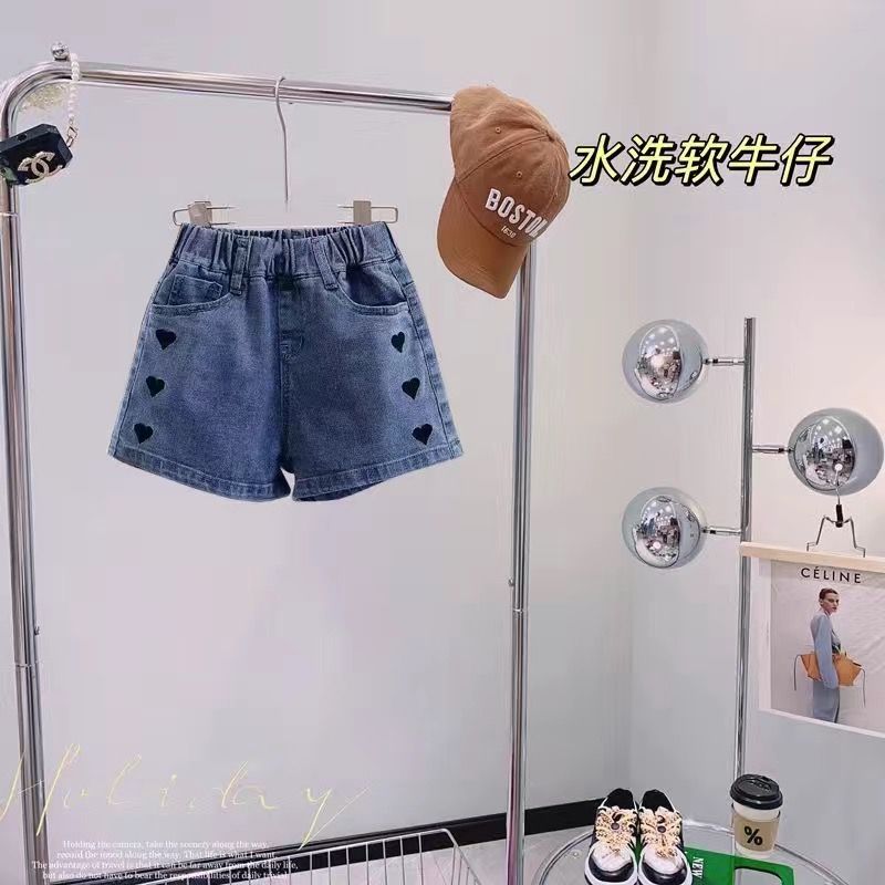 P girls denim shorts suit summer new female baby thin girls fashion casual summer children pants tide.