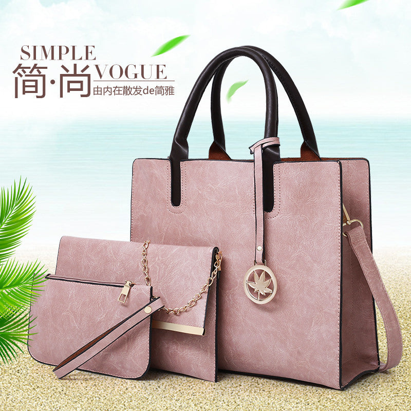 A cross-border handbag 2023 new maple leaf three-piece cover mother bag PU handbag Europe and America big bag multi-piece shoulder bag