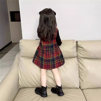 Girls&#039; woolen cloth vest skirt autumn and winter children&#039;s spring skirt baby vest dress spring and autumn plaid princess skirt