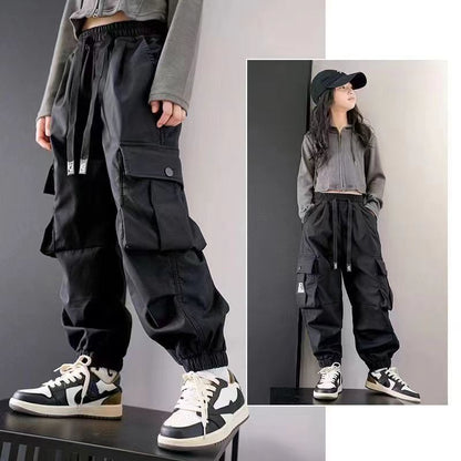 P [New Tooling] 2024 New Tooling Pants Girls' Multi-Pocket Loose Versatile Casual Trendy Cool Girls' Pants