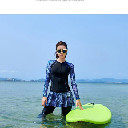 A plus size swimsuit split conservative cover belly show long-sleeved trousers diving suit sun surfing new swimsuit