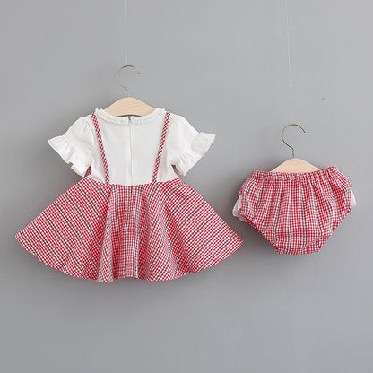 A294 exporting children&#039;s wear wholesale summer new girls&#039; stitching shirts with shorts two-piece suit 0-4 years old. 0.18