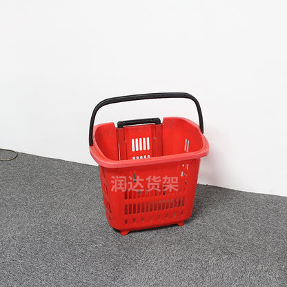 A Plastic hand-pulled basket Double tie rod shopping frame with wheel, shopping mall hand-held quantity hand-held shopping basket, cable-pulled shopping cart