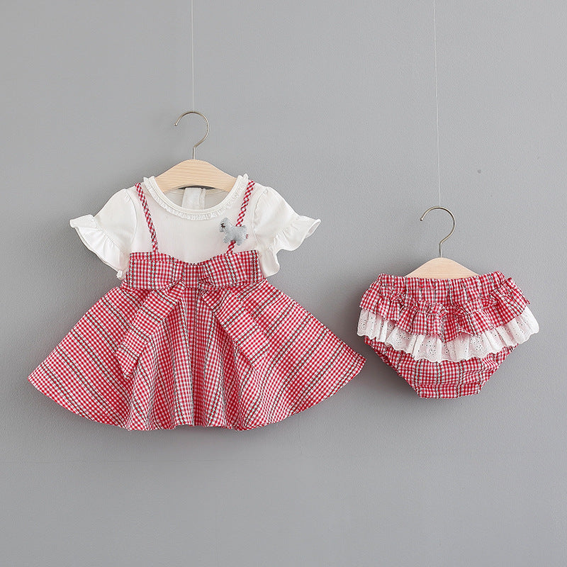 A294 exporting children&#039;s wear wholesale summer new girls&#039; stitching shirts with shorts two-piece suit 0-4 years old. 0.18