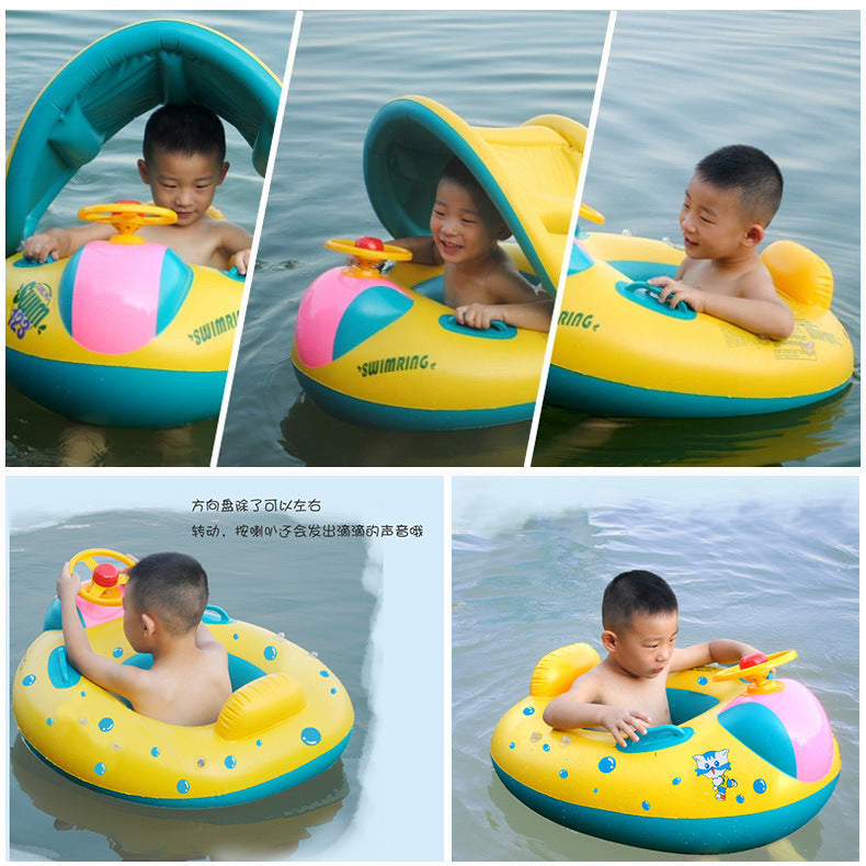 Children's Swimming Ring: Infant swimming boat, summer inflatable sitting circle, with horn, sunscreen, sunshade, and water toys