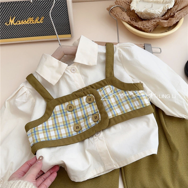 Girls' Set Spring New Internet Red and Fashionable Baby Casual Clothing Children's Casual Pants Three piece Set 0.5kg