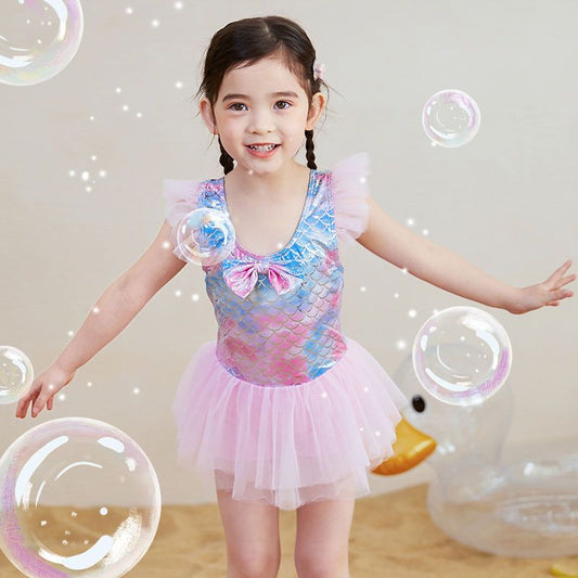 Traje de baño de sirena para niños, traje de baño femenino de una pieza, niña coreana, princesa, lindo bebé, traje de baño de aguas termales para niños pequeños 