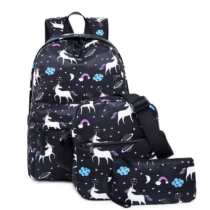 A Amazon high school student backpack, female unicorn children's backpack, customized crossbody bag, pen bag, three piece set, shoulder bag, female