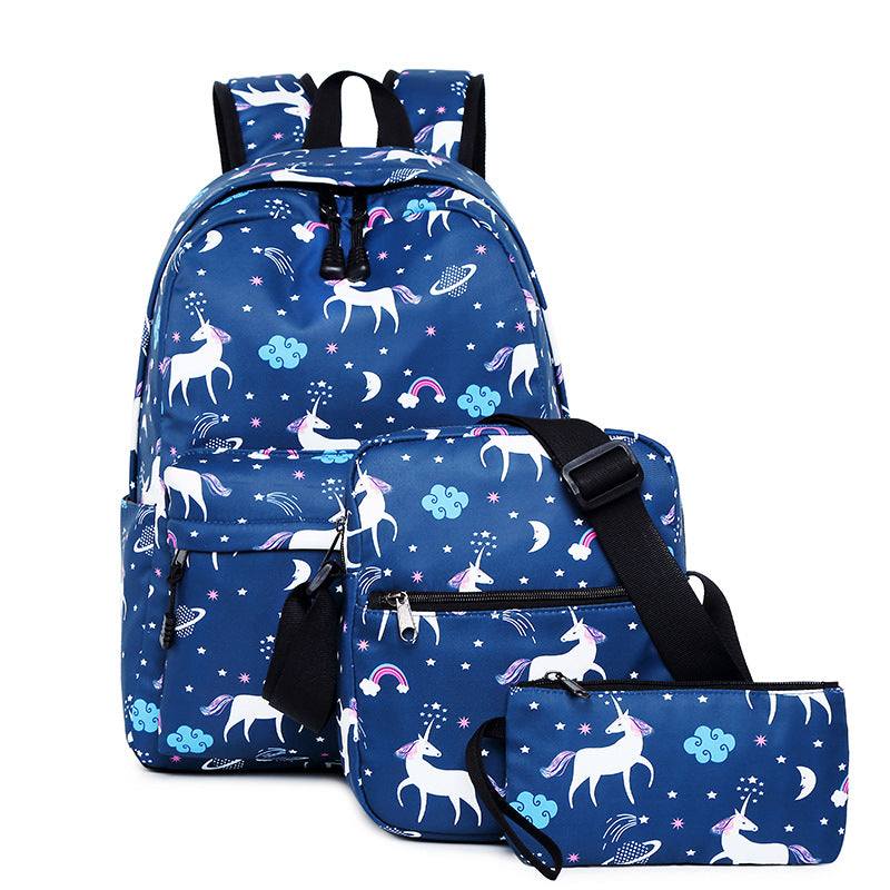 Mochila para estudiantes de secundaria de Amazon, mochila infantil con diseño de unicornio para mujer, bolso bandolera personalizado, bolso para bolígrafos, conjunto de tres piezas, bolso de hombro para mujer 