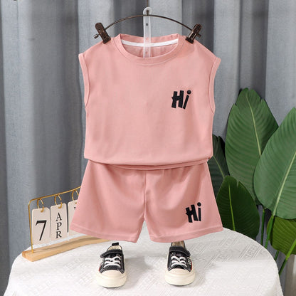 Conjunto de camiseta sin mangas para niños P 2024, nuevo vestido de verano de moda para bebés, ropa sin mangas, conjunto de dos piezas de verano para niños 