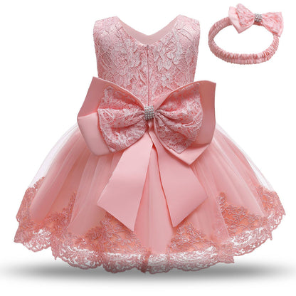 Girls dress skirt puffy princess dress full moon first birthday big bow embroidered kids baby girl dress