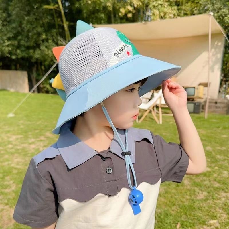 P Children's sunscreen hat summer boys and girls UV protection sun hat baby cartoon mesh large brim sunshade bucket hat