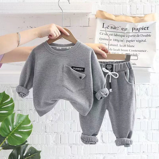 P boys spring and autumn suit new foreign style baby long sleeve trend two-piece set children's sweater casual