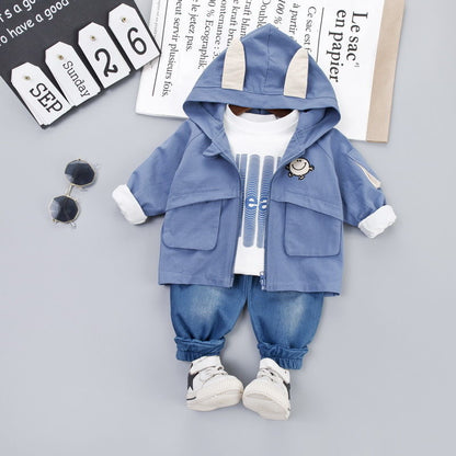 Spring and autumn boy baby handsome coat children&#039;s children&#039;s jacket suit tide three-piece children&#039;s wear.