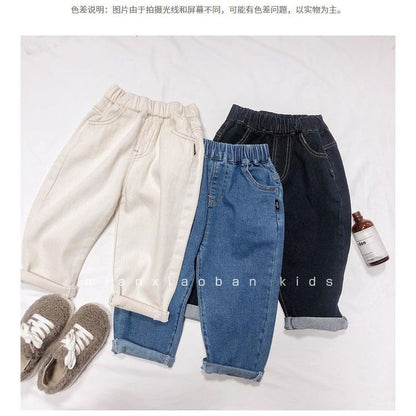 P boys spring and autumn clothing popular foreign jeans new spring clothing children girls older children sports pants dad pants