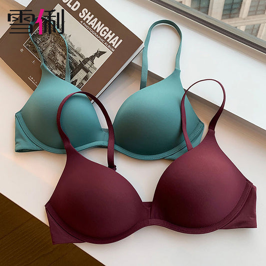 P Xueli Japanese seamless bra, one piece smooth, breathable, gathered anti sagging small chest bra, no steel ring underwear for women