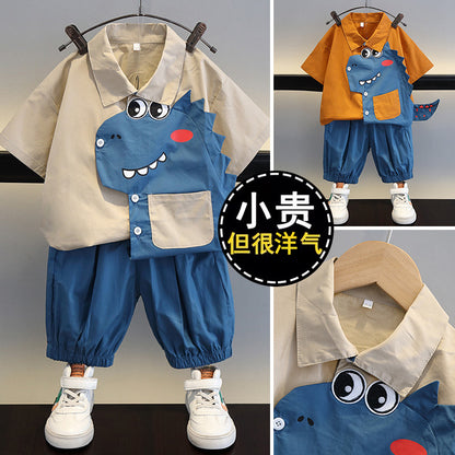 P Boys&#039; Summer Shirt Spring and Autumn Suit 2024 New Western Baby Short-sleeved Clothes Boys&#039; and Children&#039;s Summer Children&#039;s Wear