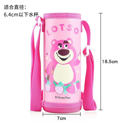 Funda para taza de agua para niños, portavasos, funda protectora con forma de oso, anticaídas universal, para llevar cruzada, correa para el hombro, funda para taza con aislamiento portátil de Disney 