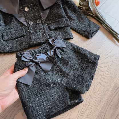 Nuevo conjunto de otoño/invierno para niña con pequeño viento fragante, temperamento de moda, conjunto de dos piezas tejidas de ropa de princesa de moda para niños 