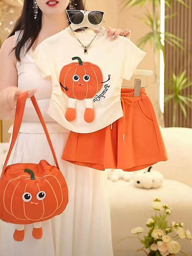 P New 2024 Best seller of dopamine Korean version network red Tiktok same model big and medium-sized children's foreign cartoon summer suit