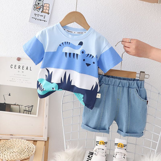 p Boys' summer clothes two-piece set of foreign children's clothes, summer thin baby summer children's clothes, baby short sleeve set