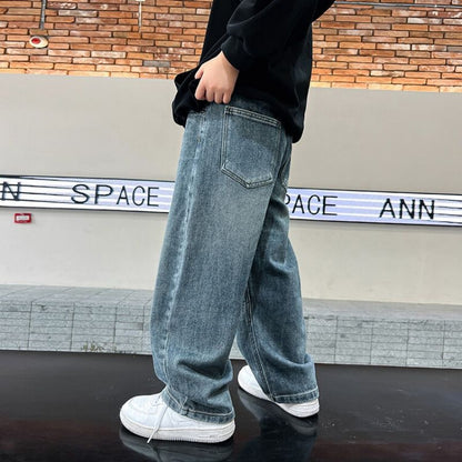 P Medium Large Children's Jeans Children's Boys Pants Older Children's Men's Trendy Foreign Jeans Girls' Wide Leg Pants