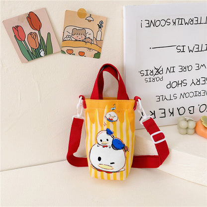 A Fashionable New Children's Bag Cute Girl Large Capacity Water Cup Canvas Bag High Beauty Baby One Shoulder Crossbody Bag