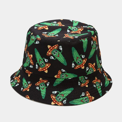 P 2022 Nuevo sombrero de pescador con estampado de vegetales creativo para mujer, sombrero para el sol de verano para exteriores, sombrero versátil para olla 