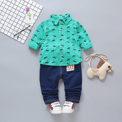 Autumn children's clothing, men's new two-piece set of children's clothing, crown shirt, 0-4-year-old baby clothes, autumn style 0.45kg