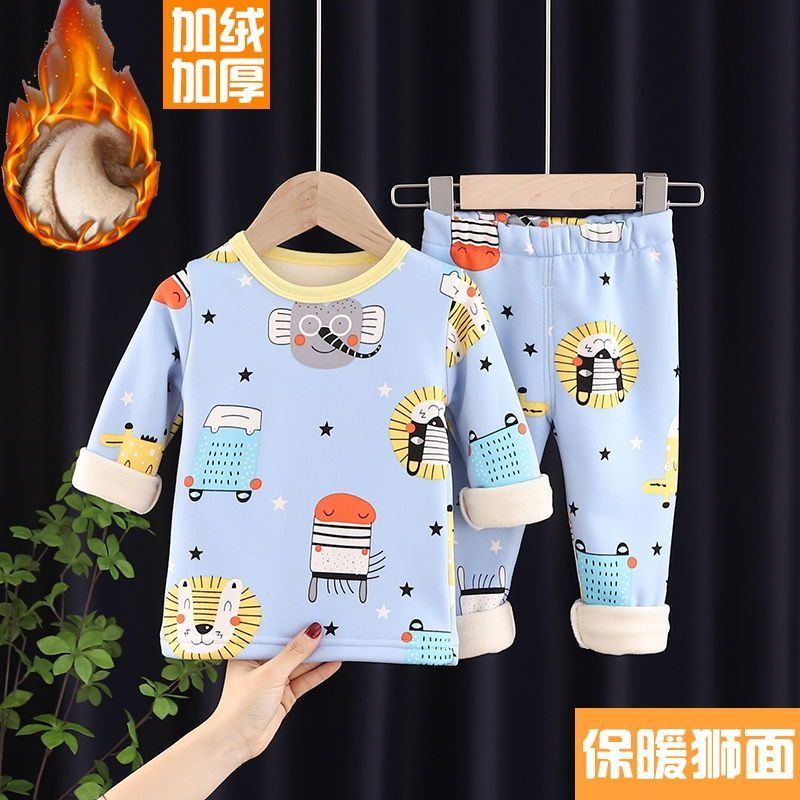 P children's thermal underwear set boys and girls long johns medium children infant pajamas autumn and winter thermal clothing tide