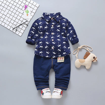 Autumn children's clothing, men's new two-piece set of children's clothing, crown shirt, 0-4-year-old baby clothes, autumn style 0.45kg