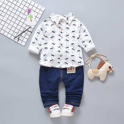 Autumn children's clothing, men's new two-piece set of children's clothing, crown shirt, 0-4-year-old baby clothes, autumn style 0.45kg