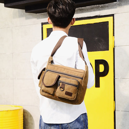 A Crossbody bag Men's high-end men's bag Backpack Men's casual travel bag Shoulder bag Sports retro canvas bag