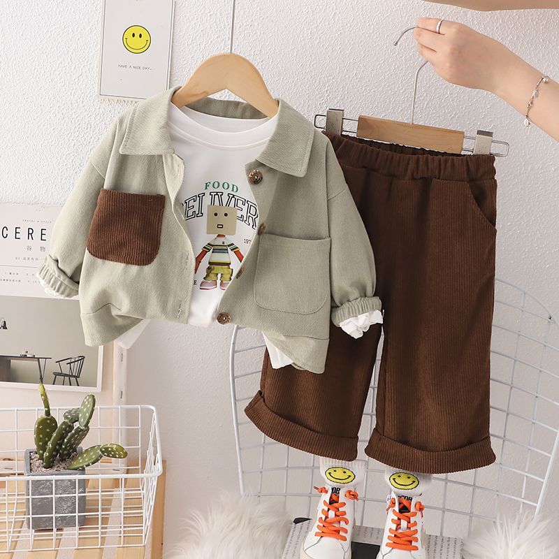 Boys' Autumn Clothing Set New Baby Children's Fashionable Spring and Autumn Boys' Handsome Workwear Three piece Set Trendy Style 0.25KG