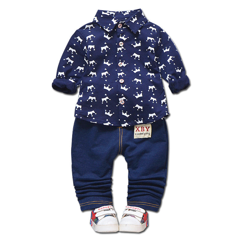 Autumn children's clothing, men's new two-piece set of children's clothing, crown shirt, 0-4-year-old baby clothes, autumn style 0.45kg