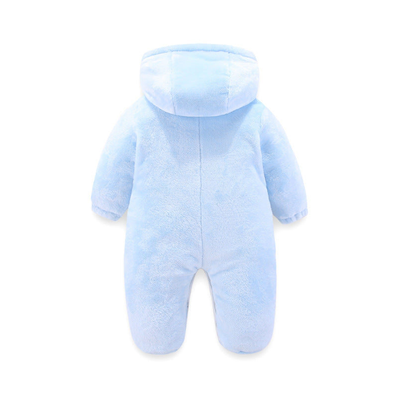 A autumn and winter new flannel bear padded cotton thickened hooded foot-wrapped Romper baby jumpsuit infant jumpsuit